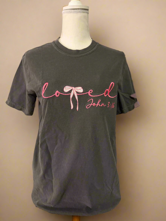 Loved John 3:16 Embroidery Short Sleeve Graphic Tee