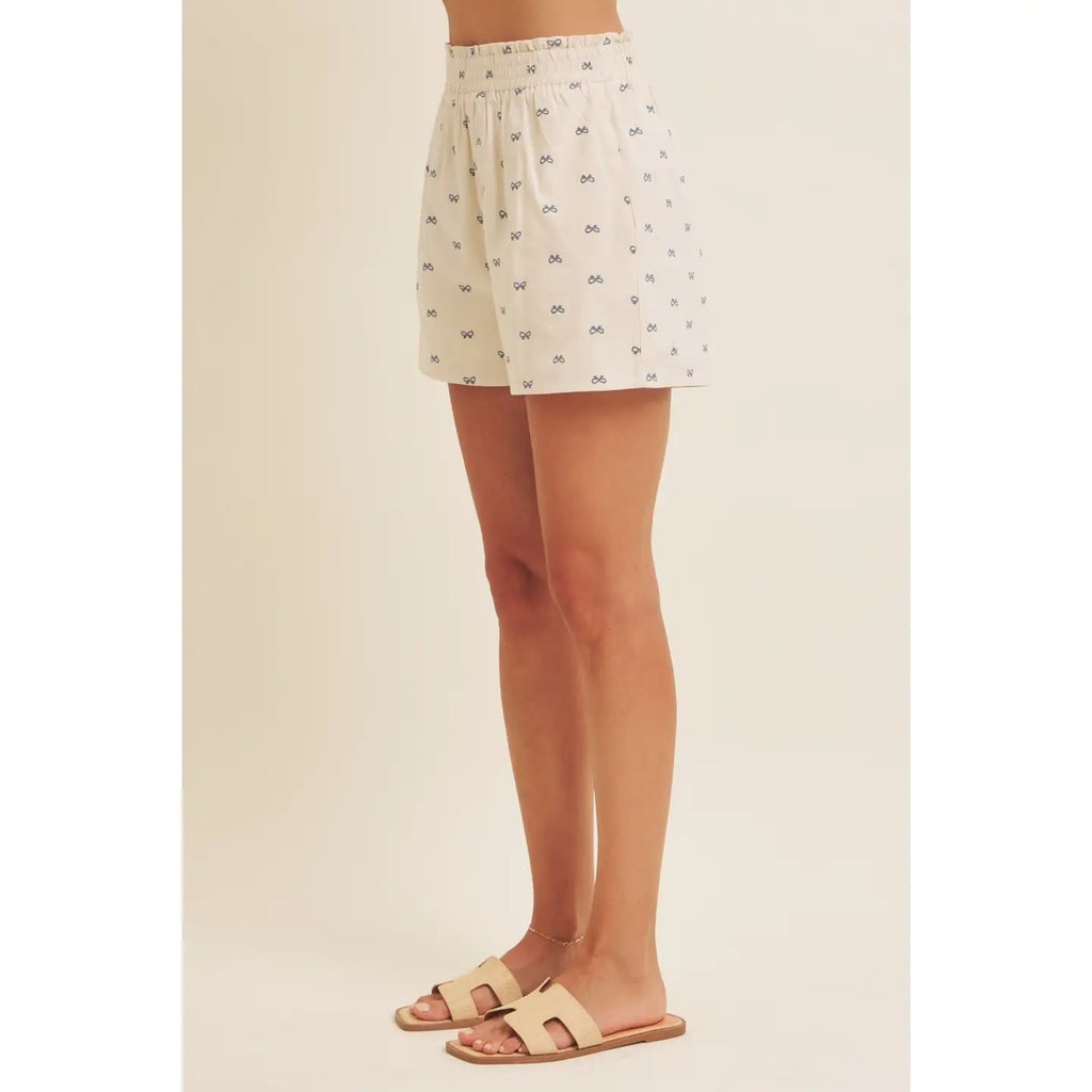 Blue Bow Linen Shorts